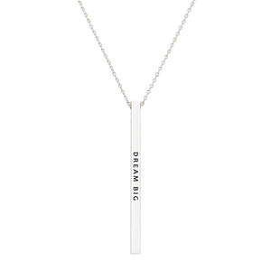 "Dream Big" Vertical Bar Pendant Adjustable Length Necklace, 18"-20" (Silver Tone)