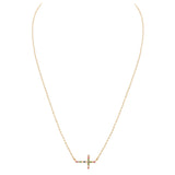 Gold Dipped Sideways Cross With Sparkling Cubic Zirconia Crystal Religious Pendant Necklace 15.5"+2" Extender