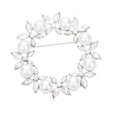 Lovely Floral Crystal And Simulated Pearl Wreath Brooch, 2.5" (See Color Options)