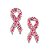 Women's Breast Cancer Awareness Pink Ribbon Jewelry Crystal Rhinestone Stud Earrings