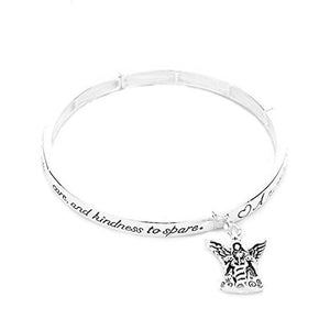 Inspirational Quotes Compassion To Care And Kindness To Spare Silver Tone Nurse Stretch Bangle Bracelet