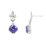 Rosemarie & Jubalee Women's Made In Italy Dainty Sterling Silver Wheat Chain With Adjustable Slide And Cushion Cut Crystal Necklace Pendant Post Earrings Gift Set, 22" (Sapphire Blue)