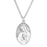 Our Lady Of Guadalupe Medal Pewter Pendant Necklace with Spanish Prayer Card 18"