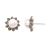 Rosemarie & Jubalee Women's Made In Italy Dainty Sterling Silver Cable Chain With Adjustable Slide And Pearl Necklace Pendant Post Earrings Gift Set, 22"