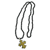 Rosemarie's Religious Gifts Women's Statement Two Tone Tone Metal Christian Cross Magnetic Pendant On Knotted 8mm Black Natural Howlite Bead Strand Necklace Earrings Gift Set, 48"