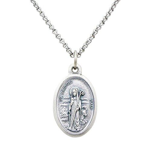 Irish Religious Medal St Bridget and St Patrick Pendant Necklace, 18