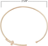 Dainty Polished Metal Wire Sideways Cross Open Cuff Bangle Bracelet, 2.75" (Gold Tone)