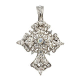 Rosemarie's Religious Gifts Women's Stunning Vintage Vibes Silver Tone Crystal Rhinestone Christian Cross Magnetic Pendant On Knotted 6mm Faux Pearl Strand Necklace, 34"