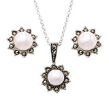 Rosemarie & Jubalee Women's Made In Italy Dainty Sterling Silver Cable Chain With Adjustable Slide And Pearl Necklace Pendant Post Earrings Gift Set, 22"