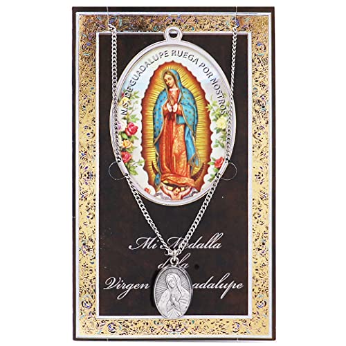 Our Lady Of Guadalupe Medal Pewter Pendant Necklace with Spanish Prayer Card 18