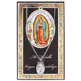 Our Lady Of Guadalupe Medal Pewter Pendant Necklace with Spanish Prayer Card 18"