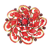Rosemarie & Jubalee Women's Stunning Vintage Vibes Crystal Flower And Leaf Pinwheel Statement Size Large Brooch, 4" (Red Crystal Gold Tone)