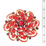 Rosemarie & Jubalee Women's Stunning Vintage Vibes Crystal Flower And Leaf Pinwheel Statement Size Large Brooch, 4" (Red Crystal Gold Tone)