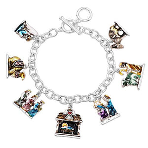 Rosemarie & Jubalee Women's Christmas Manger Religious Nativity Enamel Multiple Charms Holiday Bracelet