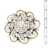 Rosemarie & Jubalee Women's Stunning Vintage Vibes Crystal Flower And Leaf Pinwheel Statement Size Large Brooch, 4" (Clear Crystal Gold Tone)