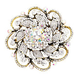 Rosemarie & Jubalee Women's Stunning Vintage Vibes Crystal Flower And Leaf Pinwheel Statement Size Large Brooch, 4" (Clear Crystal Gold Tone)