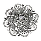 Rosemarie & Jubalee Women's Stunning Vintage Vibes Crystal Flower And Leaf Pinwheel Statement Size Large Brooch, 4" (Black Diamond Crystal Hematite Tone)