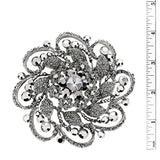 Rosemarie & Jubalee Women's Stunning Vintage Vibes Crystal Flower And Leaf Pinwheel Statement Size Large Brooch, 4" (Black Diamond Crystal Hematite Tone)