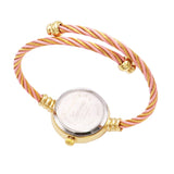 Breast Cancer Awareness Pink Ribbon on Mother of Pearl Coil Rope Twist Cuff Bracelet Watch (Gold/Pink)