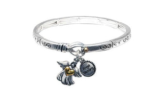 Rosemarie's Religious Gifts Women's Inspirational Religious Charms Stretch Bracelet, 7" (Angel Blessing With Angel Charm)