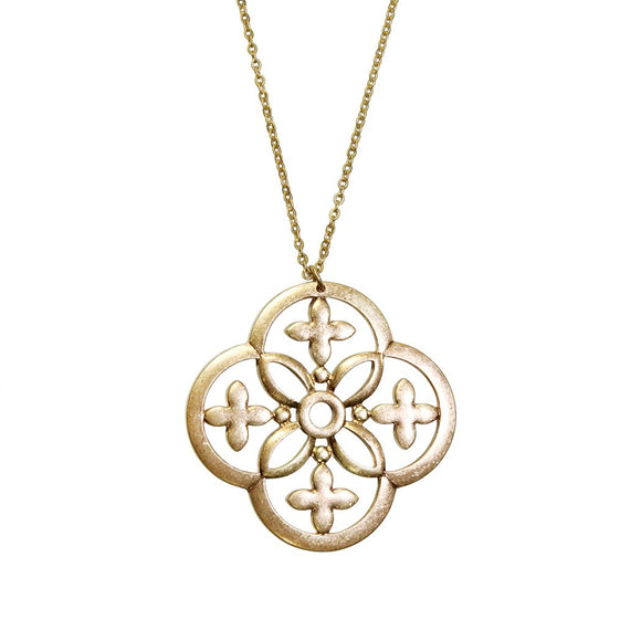 Burnished Gold Tone Celtic Long Medallion Pendant Necklace, 34