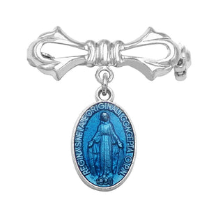 Religious Miraculous Medal Petite Brooch Pin Something Blue for the Bride (Medium Blue)