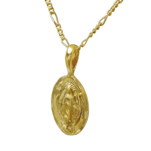 Religious Medal Mother Mary Oval Pendant Necklace, 18"