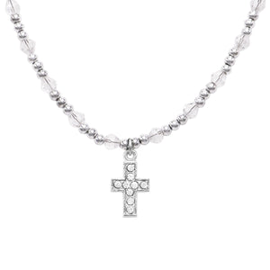 Girl's First Communion Crystal Bead Cross Pendant Necklace, 17"