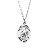 Pewter Saint Medal Pendant On Stainless Steel Necklace with Biography and Picture Folder, 18" (St Therese The Little Flower of Jesus)