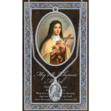 Pewter Saint Medal Pendant On Stainless Steel Necklace with Biography and Picture Folder, 18" (St Therese The Little Flower of Jesus)