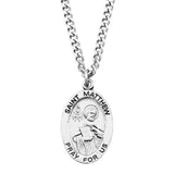 Pewter Saint Medal Pendant On Stainless Steel Necklace with Biography and Picture Folder 24" (St Matthew)