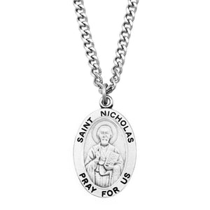 Pewter Saint Medal Pendant On Stainless Steel Necklace with Biography and Picture Folder 24" (St Nicholas)