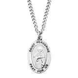 Pewter Saint Medal Pendant On Stainless Steel Necklace with Biography and Picture Folder 24" (St Peregrine)