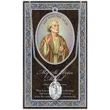 Pewter Saint Medal Pendant On Stainless Steel Necklace with Biography and Picture Folder 24" (St Peter)