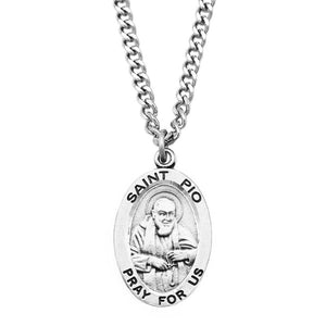 Pewter Saint Medal Pendant On Stainless Steel Necklace with Biography and Picture Folder 24" (St Pio)