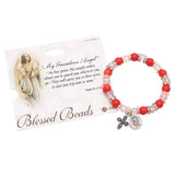 Women's Religious Guardian Angel Coral and Crystal Bead Stretch Bracelet
