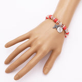 Women's Religious Guardian Angel Coral and Crystal Bead Stretch Bracelet