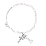 Gifts Girl's First Communion Iridescent Bead Rosary Bracelet with Chalice and Cross Charms, 6.25"