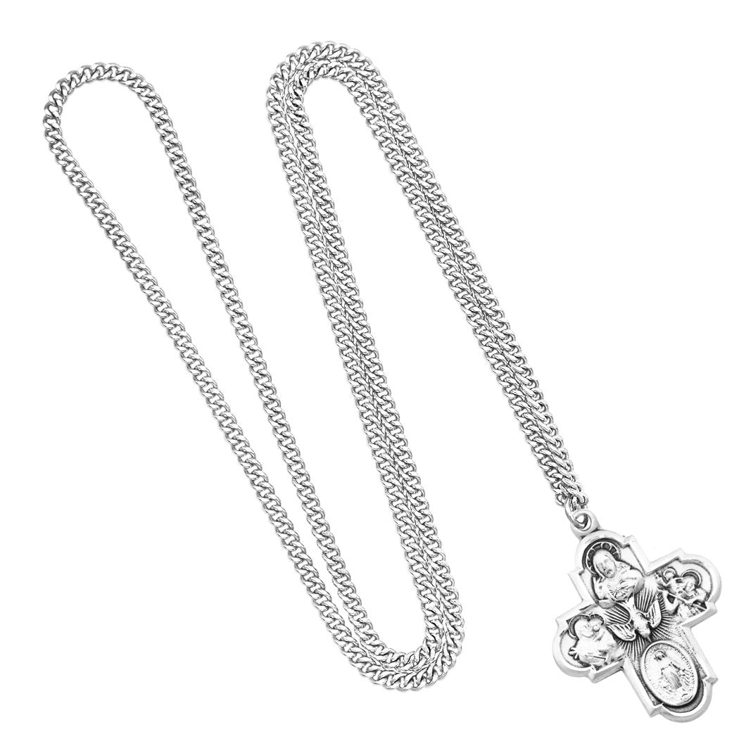 Catholic Four Way Cross Necklace With Chain Sterling Silver 28 X 23 MM –  www.allpatronsaints.com