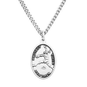 Women's Sterling Silver Saint Christopher Protect This Athlete Sports Medal Pendant Necklace, 18" (Softball)