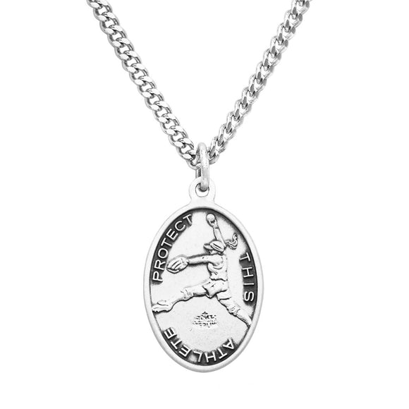 Women's Sterling Silver Saint Christopher Protect This Athlete Sports Medal Pendant Necklace, 18