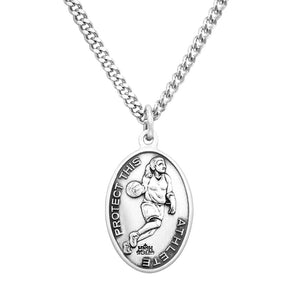 Women's Sterling Silver Saint Christopher Protect This Athlete Sports Medal Pendant Necklace,18" (Basketball)