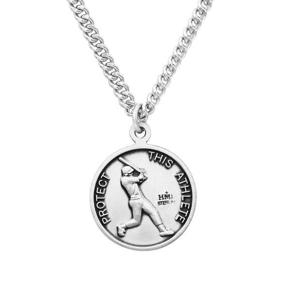 Men's Sterling Silver Saint Christopher Protect This Athlete Sports Medal Pendant Necklace, 24
