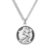 Men's Sterling Silver Saint Christopher Protect This Athlete Sports Medal Pendant Necklace, 24" (Football)