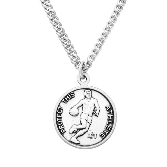 Men's Sterling Silver Saint Christopher Protect This Athlete Sports Medal Pendant Necklace, 24