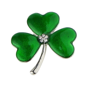 Stunning Green Enamel Lucky Shamrock 3 Leaf Clover St Patrick's Day Irish Boutonniere Brooch Pin, 1.75"