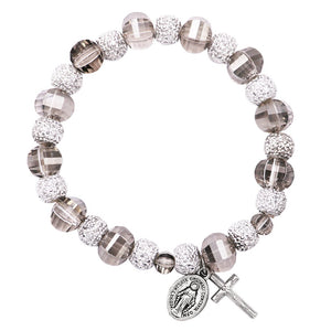 8mm Smoke Colored Crystal Religious Rosary Stretch Bracelet
