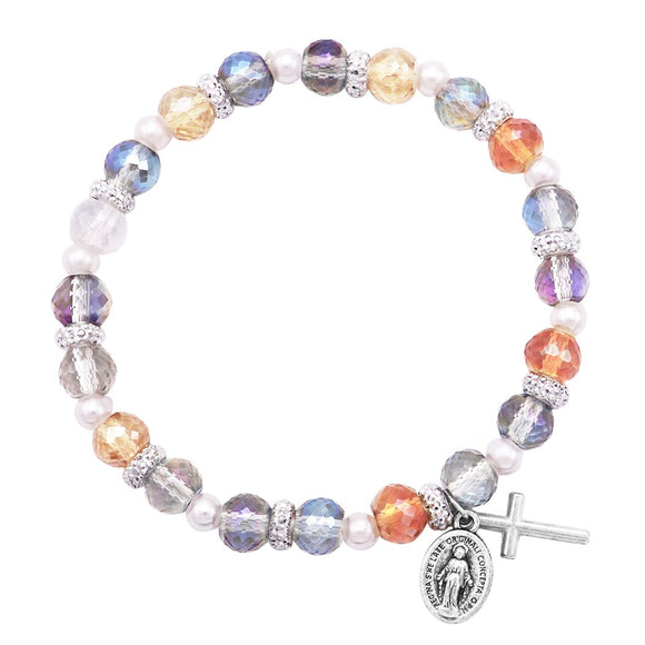 Religious Multi Color Sparkle Bead Stretch Bracelet