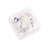 Dainty Silver Tone Heart Bead Rosary Bracelet with Crucifix Medal, 6.75"-7.75"