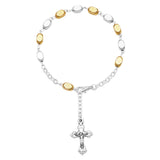 Two Tone Bead Link Chain Rosary Bracelet with Crucifix Medal, Adjustable 6.75"-7.5"